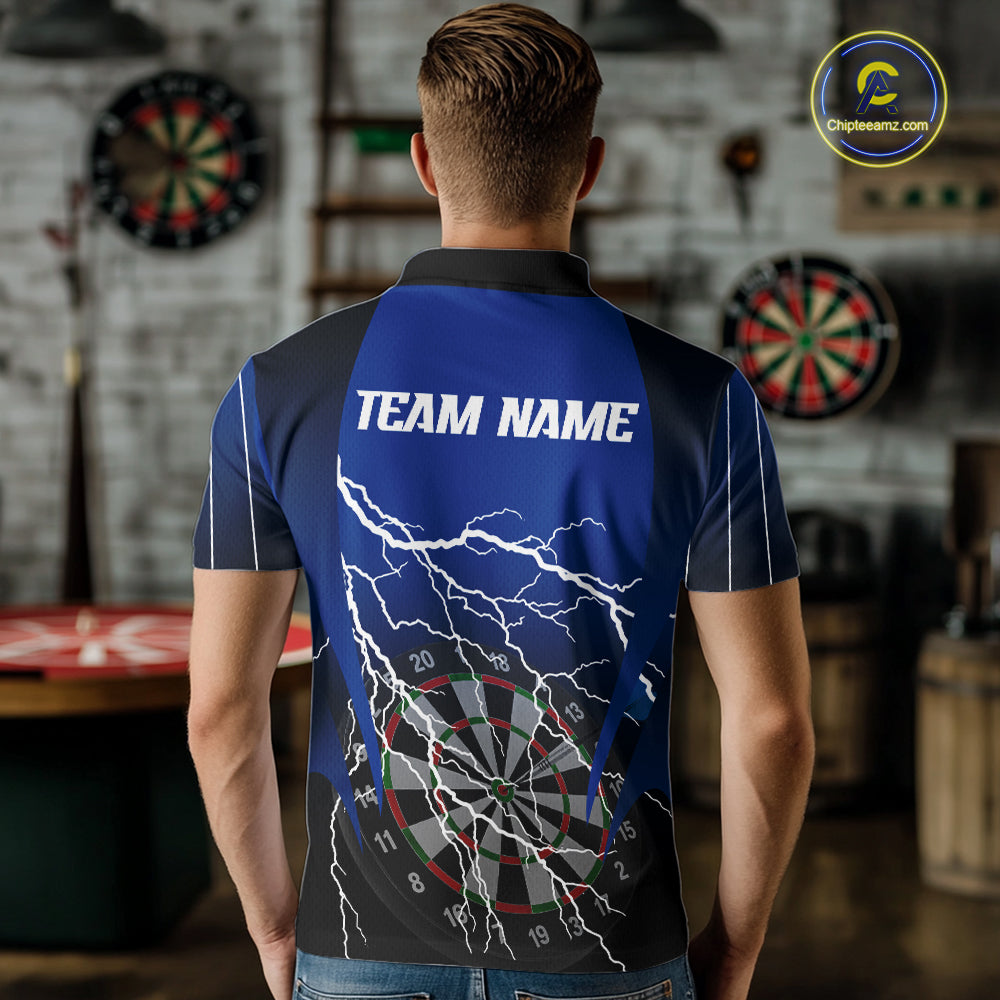 Personalized Black And Blue Lightning Thunder Darts Shirt For Men Custom Darts League Team Jersey TDM7757