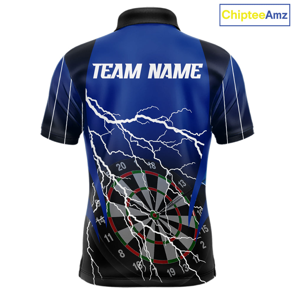 Personalized Black And Blue Lightning Thunder Darts Shirt For Men Custom Darts League Team Jersey TDM7757