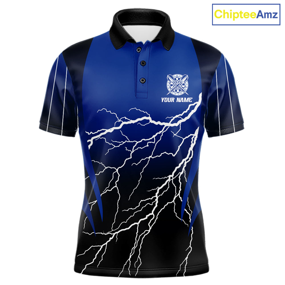 Personalized Black And Blue Lightning Thunder Darts Shirt For Men Custom Darts League Team Jersey TDM7757