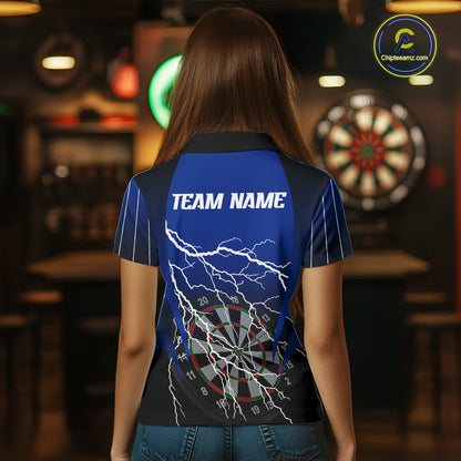 Personalized Black And Blue Lightning Thunder Darts Shirt For Women Custom Darts League Team Jersey TDM7757