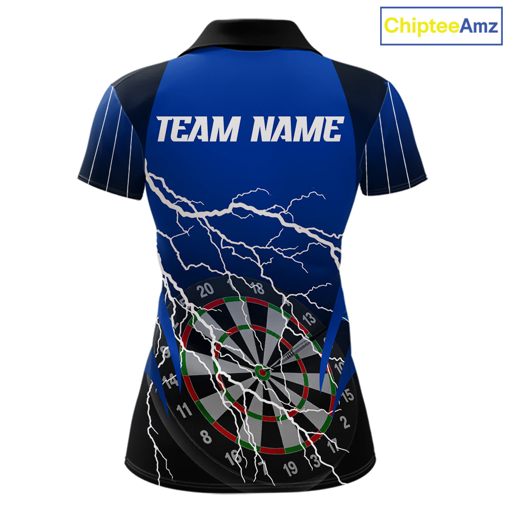 Personalized Black And Blue Lightning Thunder Darts Shirt For Women Custom Darts League Team Jersey TDM7757