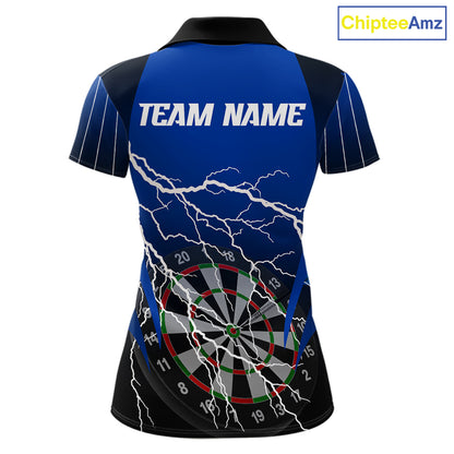 Personalized Black And Blue Lightning Thunder Darts Shirt For Women Custom Darts League Team Jersey TDM7757