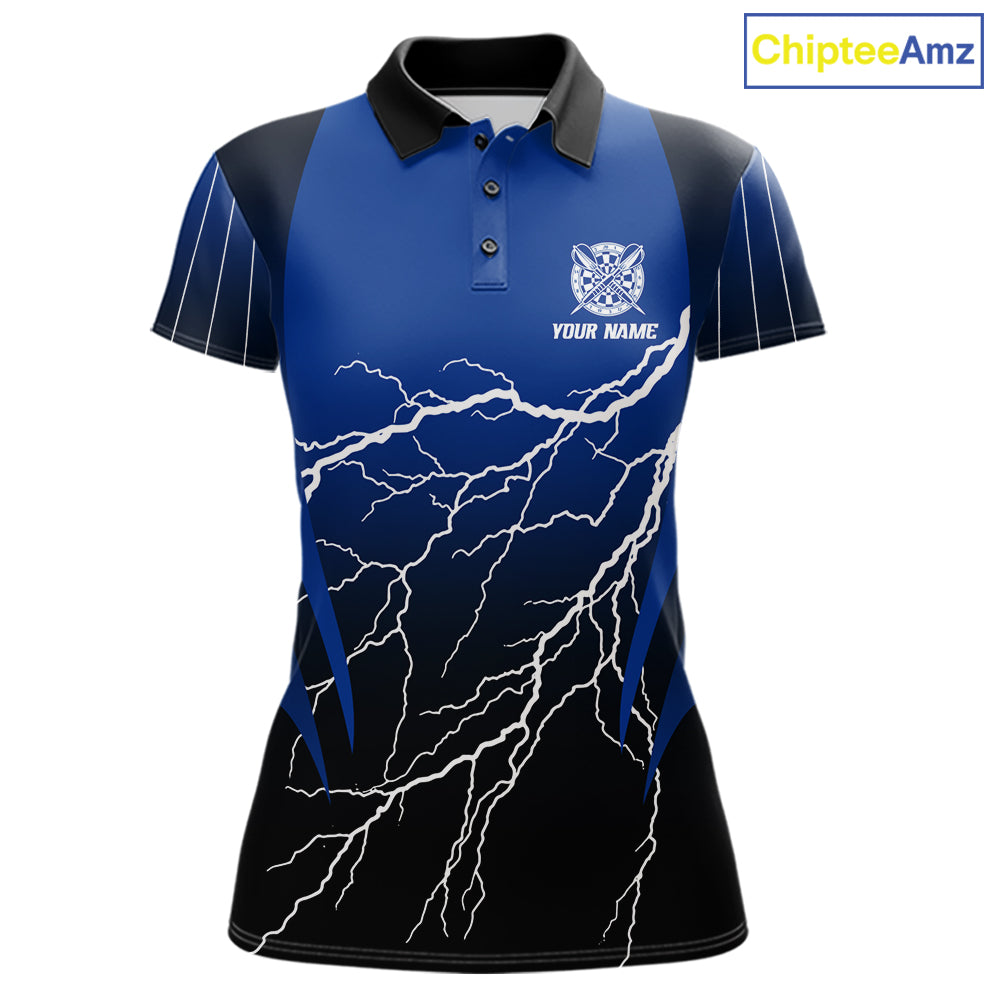 Personalized Black And Blue Lightning Thunder Darts Shirt For Women Custom Darts League Team Jersey TDM7757