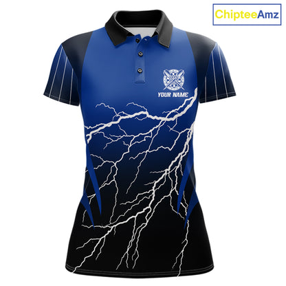 Personalized Black And Blue Lightning Thunder Darts Shirt For Women Custom Darts League Team Jersey TDM7757