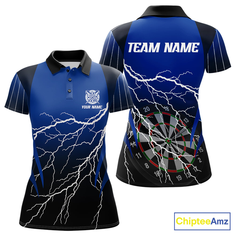 Personalized Black And Blue Lightning Thunder Darts Shirt For Women Custom Darts League Team Jersey TDM7757