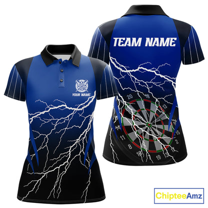 Personalized Black And Blue Lightning Thunder Darts Shirt For Women Custom Darts League Team Jersey TDM7757