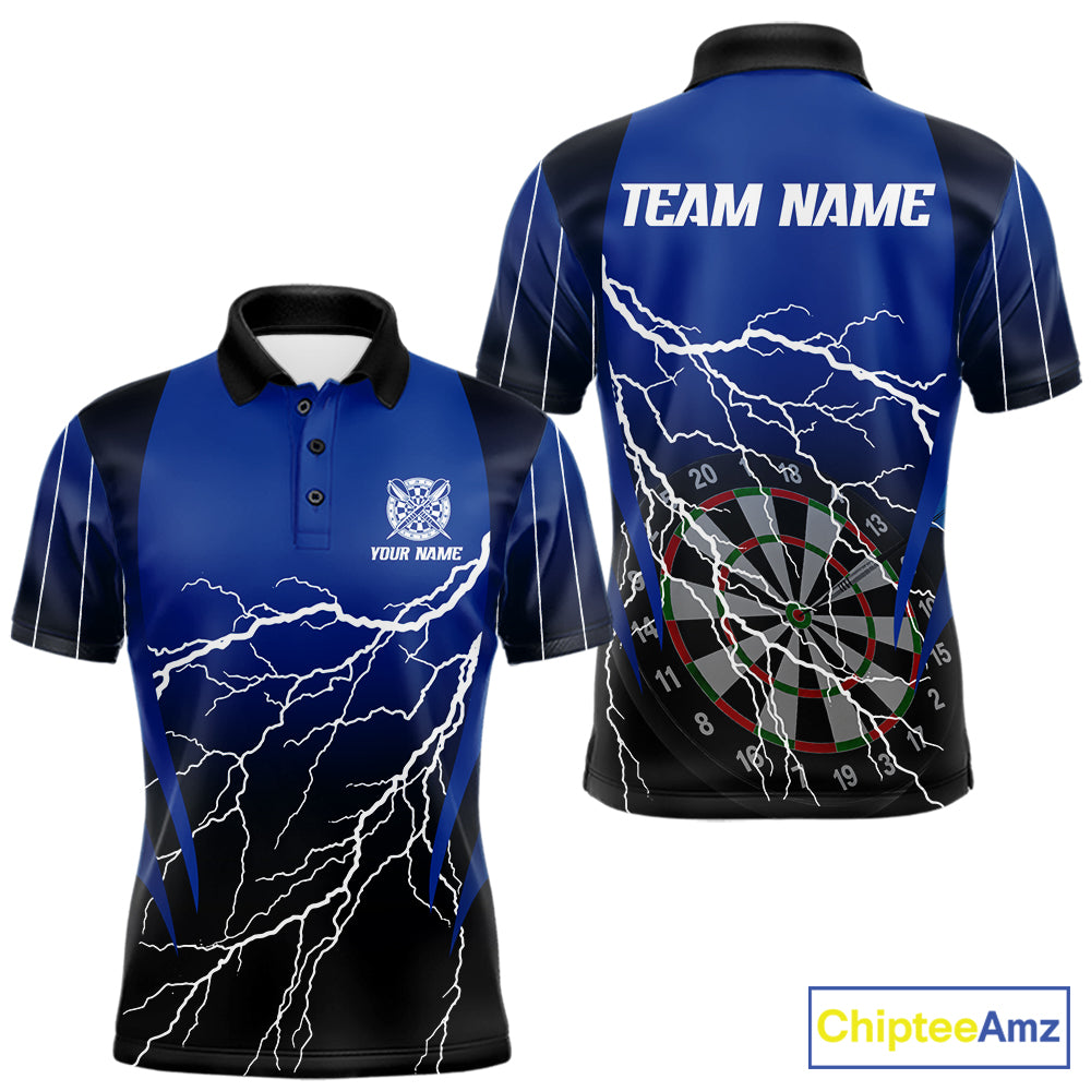 Personalized Black And Blue Lightning Thunder Darts Shirt For Men Custom Darts League Team Jersey TDM7757