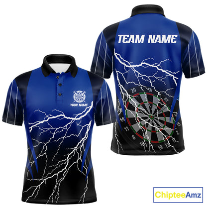 Personalized Black And Blue Lightning Thunder Darts Shirt For Men Custom Darts League Team Jersey TDM7757