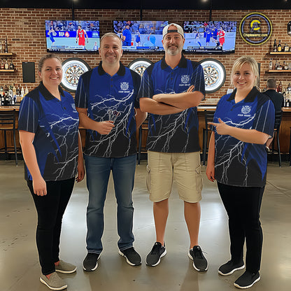 Personalized Black And Blue Lightning Thunder Darts Shirt For Men Custom Darts League Team Jersey TDM7757