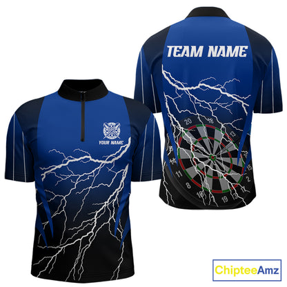 Personalized Black And Blue Lightning Thunder Darts Shirt For Men Custom Darts League Team Jersey TDM7757