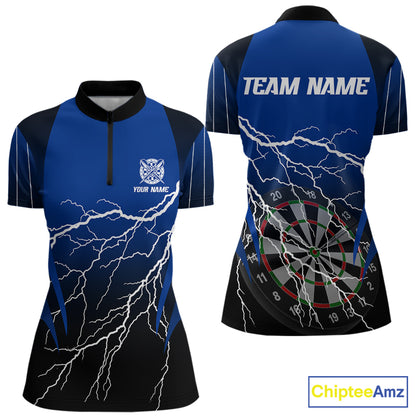 Personalized Black And Blue Lightning Thunder Darts Shirt For Women Custom Darts League Team Jersey TDM7757