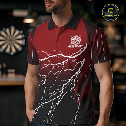 Personalized Black And Red Lightning Thunder Darts Shirt For Men Custom Darts League Team Jersey TDM7758