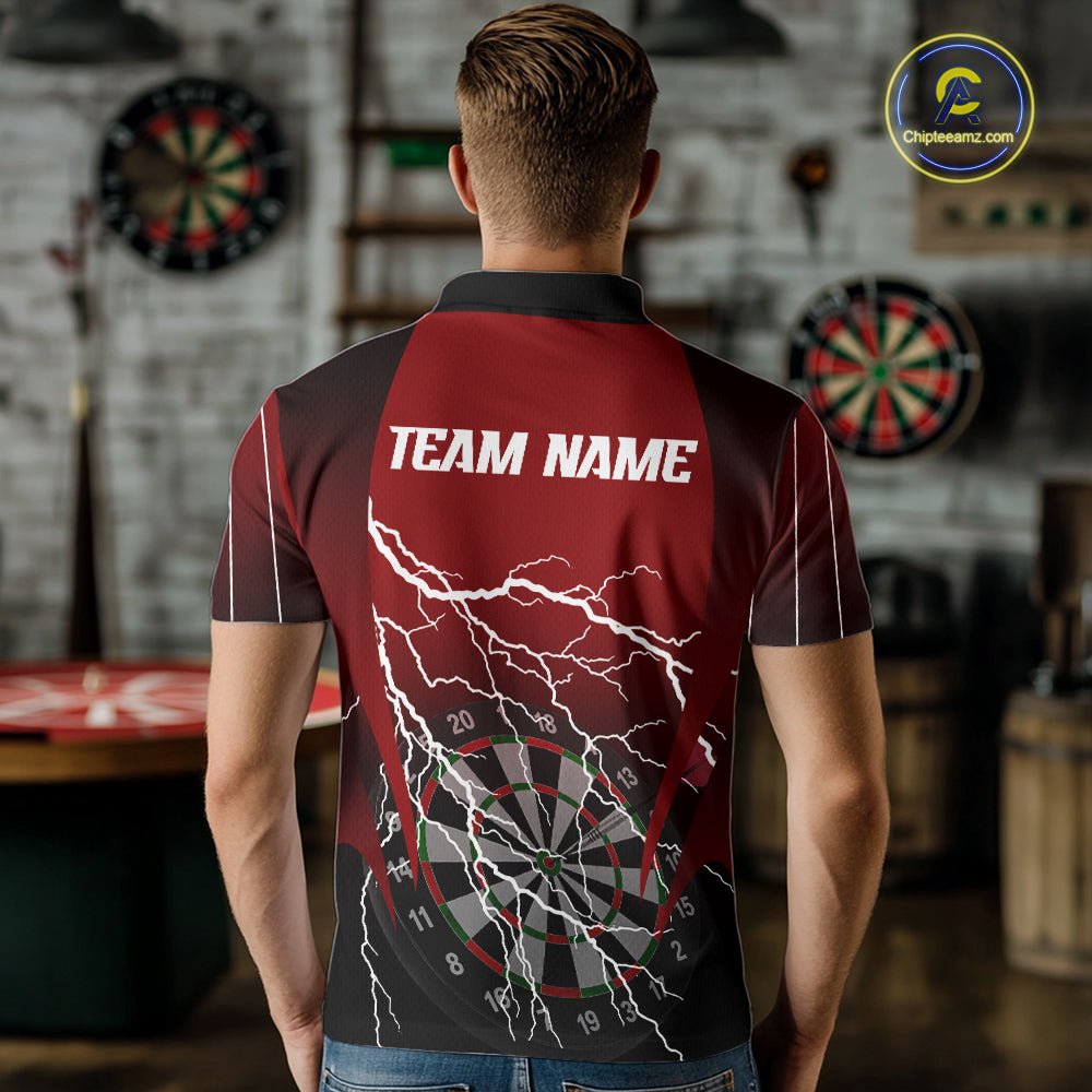 Personalized Black And Red Lightning Thunder Darts Shirt For Men Custom Darts League Team Jersey TDM7758