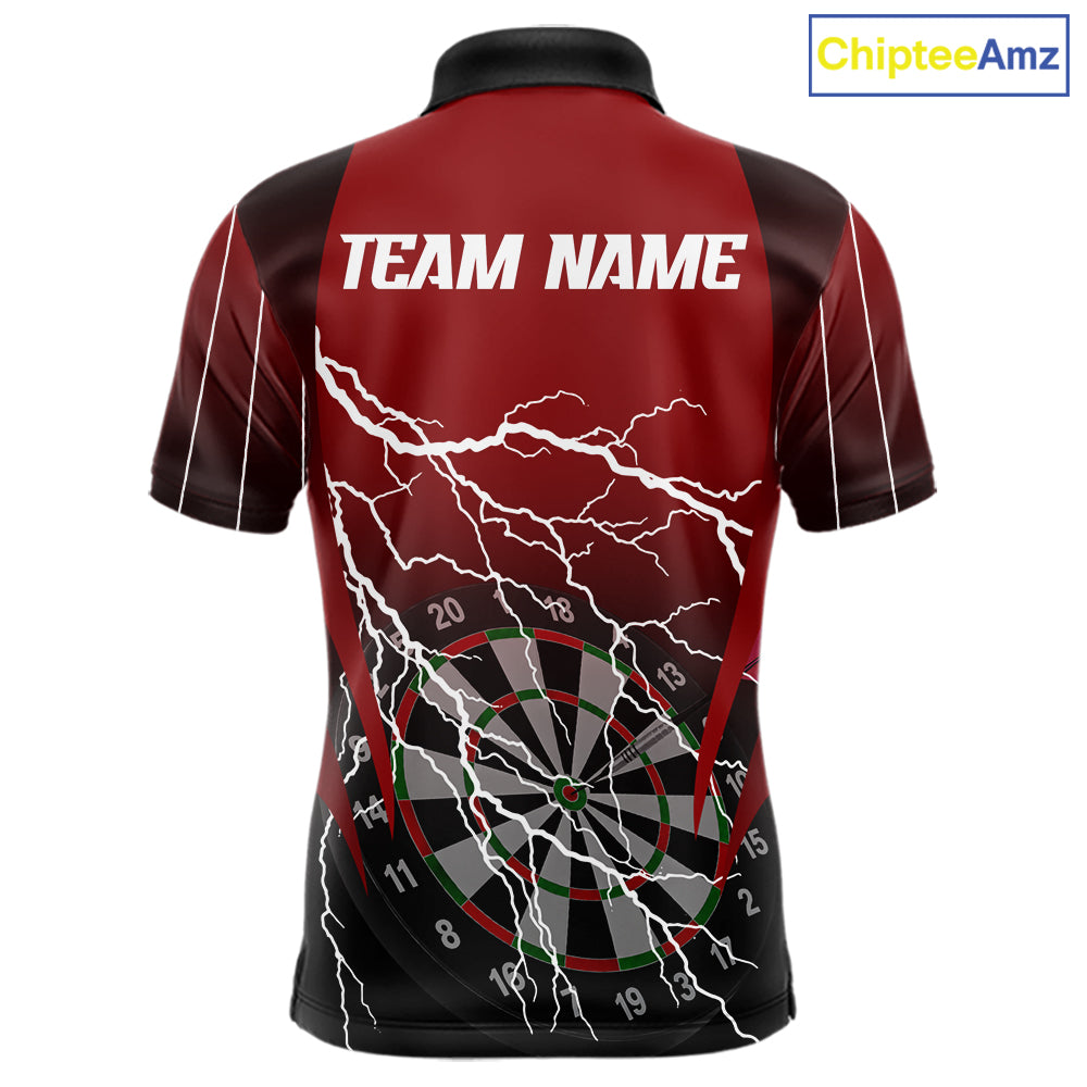 Personalized Black And Red Lightning Thunder Darts Shirt For Men Custom Darts League Team Jersey TDM7758