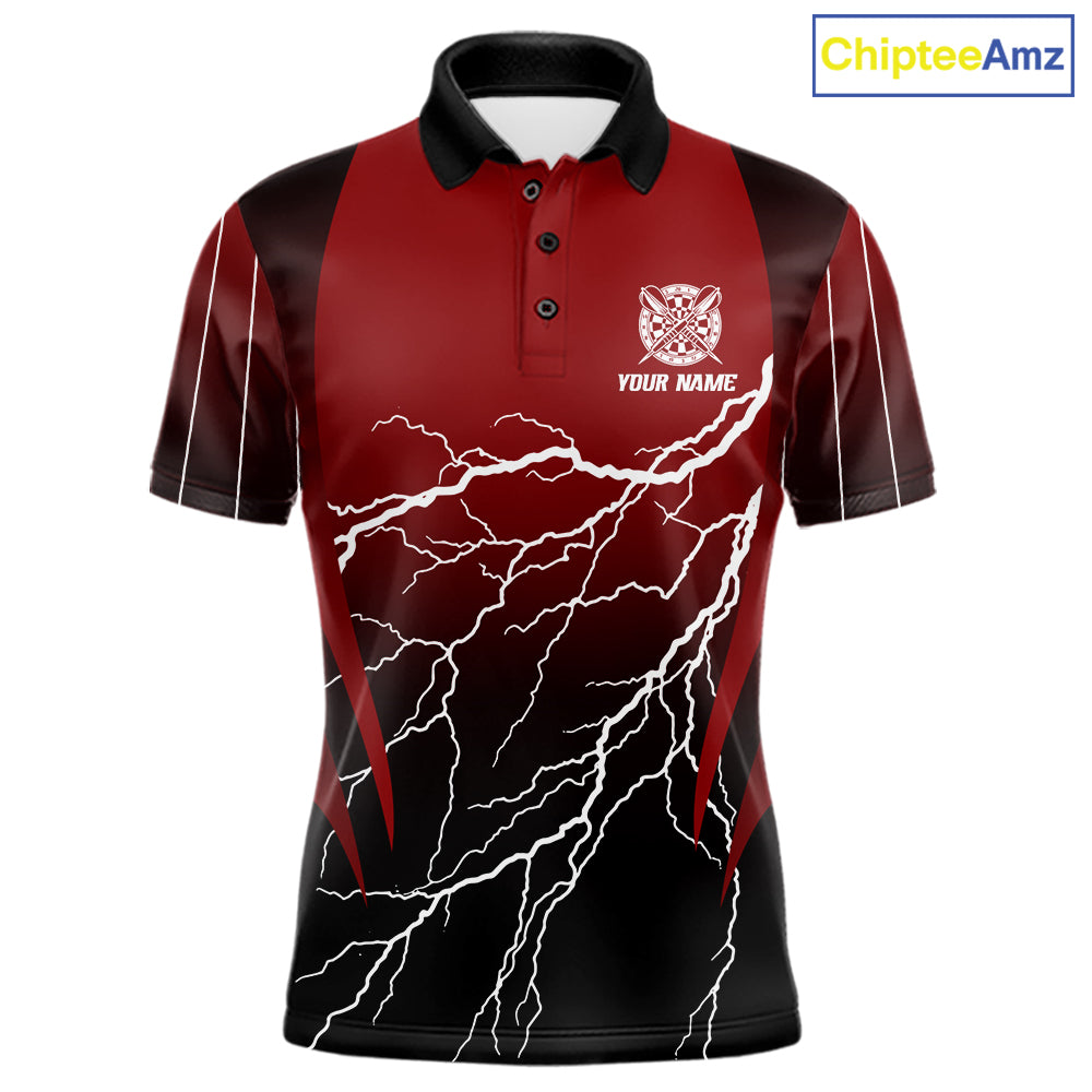 Personalized Black And Red Lightning Thunder Darts Shirt For Men Custom Darts League Team Jersey TDM7758