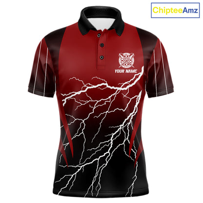 Personalized Black And Red Lightning Thunder Darts Shirt For Men Custom Darts League Team Jersey TDM7758