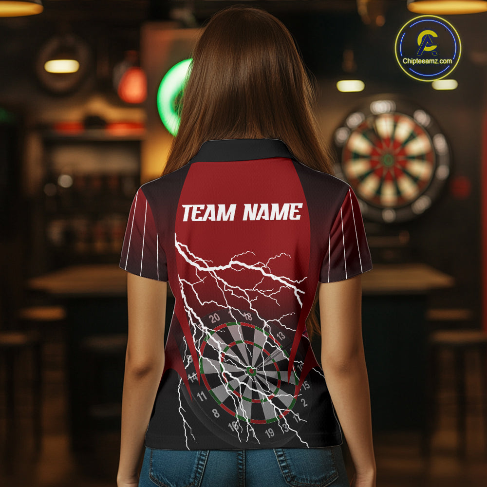 Personalized Black And Red Lightning Thunder Darts Shirt For Women Custom Darts League Team Jersey TDM7758