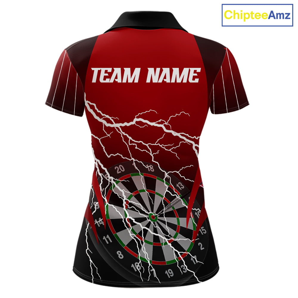 Personalized Black And Red Lightning Thunder Darts Shirt For Women Custom Darts League Team Jersey TDM7758