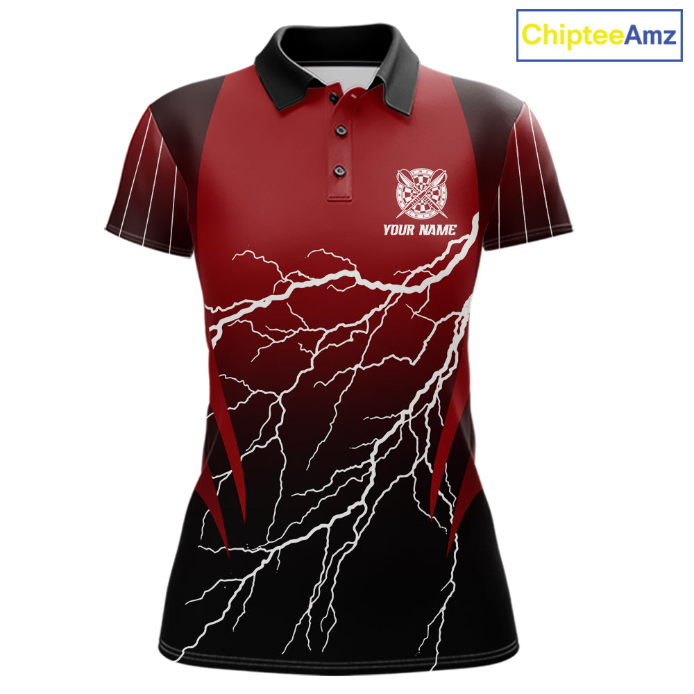 Personalized Black And Red Lightning Thunder Darts Shirt For Women Custom Darts League Team Jersey TDM7758