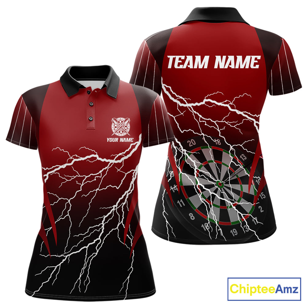 Personalized Black And Red Lightning Thunder Darts Shirt For Women Custom Darts League Team Jersey TDM7758