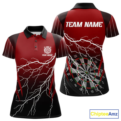 Personalized Black And Red Lightning Thunder Darts Shirt For Women Custom Darts League Team Jersey TDM7758