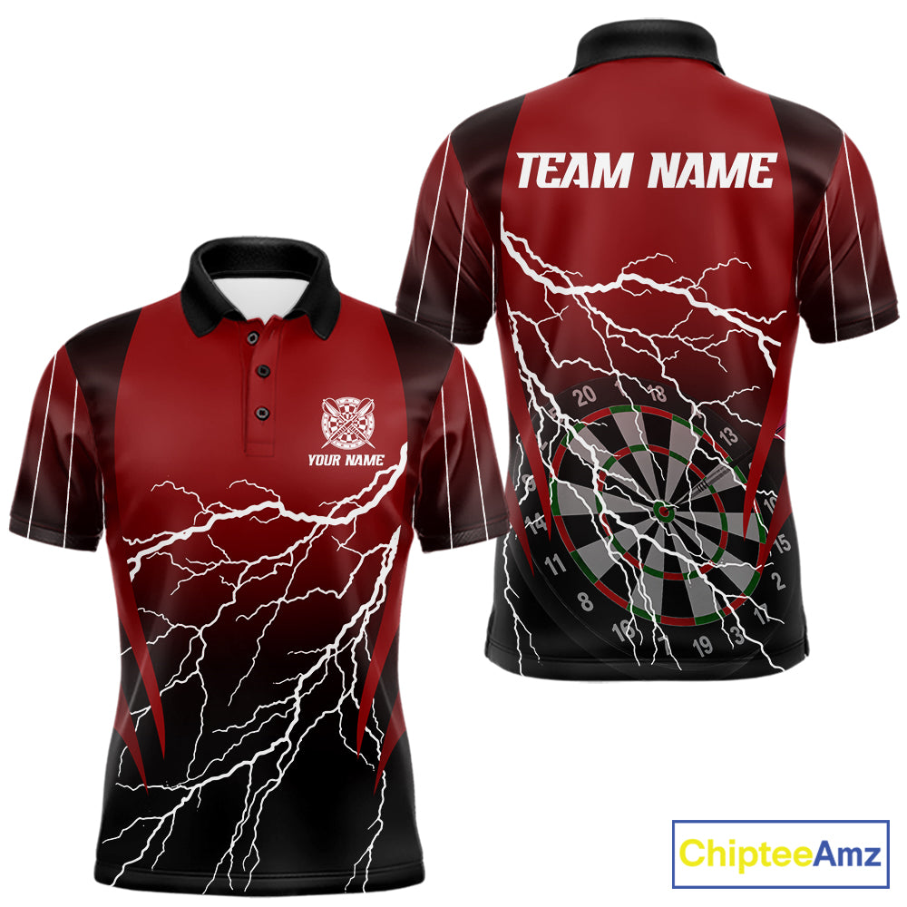 Personalized Black And Red Lightning Thunder Darts Shirt For Men Custom Darts League Team Jersey TDM7758