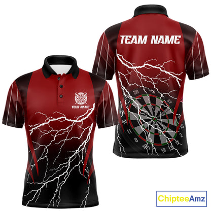 Personalized Black And Red Lightning Thunder Darts Shirt For Men Custom Darts League Team Jersey TDM7758