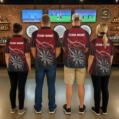 Personalized Black And Red Lightning Thunder Darts Shirt For Men Custom Darts League Team Jersey TDM7758