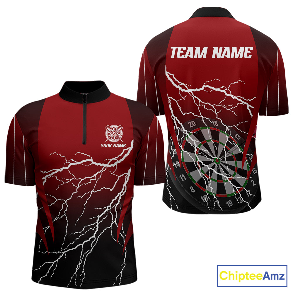 Personalized Black And Red Lightning Thunder Darts Shirt For Men Custom Darts League Team Jersey TDM7758