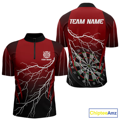 Personalized Black And Red Lightning Thunder Darts Shirt For Men Custom Darts League Team Jersey TDM7758