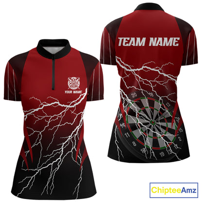 Personalized Black And Red Lightning Thunder Darts Shirt For Women Custom Darts League Team Jersey TDM7758