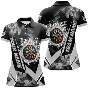 Personalized Dartboard Fire Flame Smoke Custom Dart Shirts For Women, Darts Team Jerseys | Grey TDM2899