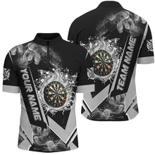 Load image into Gallery viewer, Personalized Dartboard Fire Flame Smoke Custom Dart Shirts For Men, Darts Team Jerseys | Grey TDM2899