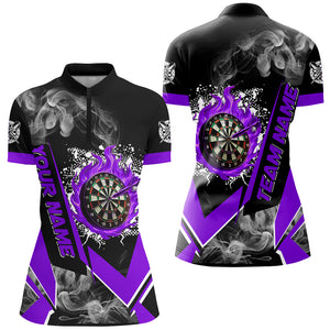 Personalized Dartboard Fire Flame Smoke Custom Dart Shirts For Women, Darts Team Jerseys | Purple TDM2900