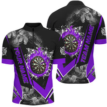 Load image into Gallery viewer, Personalized Dartboard Fire Flame Smoke Custom Dart Shirts For Men, Darts Team Jerseys | Purple TDM2900