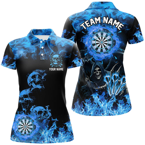 Fire Flame Darts Board Custom Skull Dart Shirts For Women, Death Skeleton Scary Dart Jerseys | Blue TDM2903