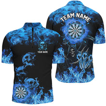 Load image into Gallery viewer, Fire Flame Darts Board Custom Skull Dart Shirts For Men, Death Skeleton Scary Dart Jerseys | Blue TDM2903