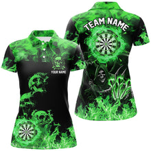 Load image into Gallery viewer, Fire Flame Darts Board Custom Skull Dart Shirts For Women, Death Skeleton Scary Dart Jerseys | Green TDM2904