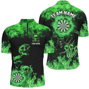 Fire Flame Darts Board Custom Skull Dart Shirts For Men, Death Skeleton Scary Dart Jerseys | Green TDM2904