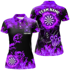 Fire Flame Darts Board Custom Skull Dart Shirts For Women, Death Skeleton Scary Dart Jerseys | Purple TDM2905