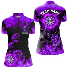 Load image into Gallery viewer, Fire Flame Darts Board Custom Skull Dart Shirts For Women, Death Skeleton Scary Dart Jerseys | Purple TDM2905