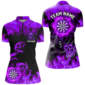 Fire Flame Darts Board Custom Skull Dart Shirts For Women, Death Skeleton Scary Dart Jerseys | Purple TDM2905