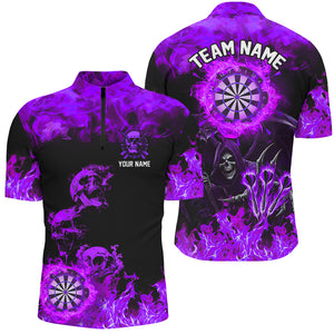 Fire Flame Darts Board Custom Skull Dart Shirts For Men, Death Skeleton Scary Dart Jerseys | Purple TDM2905