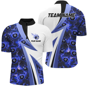 Personalized Lightning 8 Ball Pool Flame Pattern Men Billiard Shirts Billiard Team Jerseys |Blue TDM2906