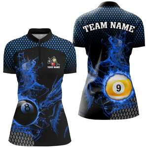 Blue Billiard 8 Ball & 9 Ball Flame Smoke Custom Dragon Billiard Shirt For Women Billiard Team Jersey TDM2908