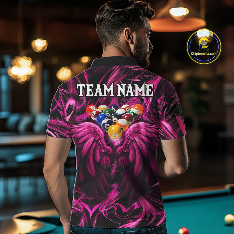 Custom Pink Liquid Swirl 8 Ball Wings Billiard Shirts For Men, Pool Team Jersey Polo & 1/4 Zip TDM8096