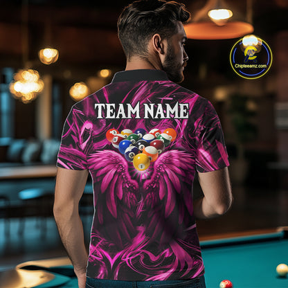 Custom Pink Liquid Swirl 8 Ball Wings Billiard Shirts For Men, Pool Team Jersey Polo & 1/4 Zip TDM8096