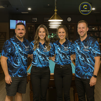 Custom Blue Liquid Swirl 8 Ball Wings Billiard Shirts For Women, Pool Team Jersey Polo & 1/4 Zip TDM8097