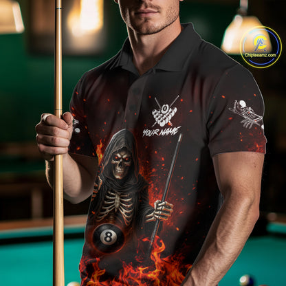 Personalized Fire Flame Grim Reaper Billiard Shirts For Men Custom 8 Ball Pool Team Jersey TDM8103