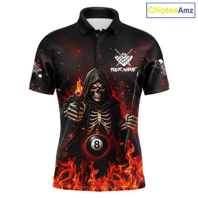 Personalized Fire Flame Grim Reaper Billiard Shirts For Men Custom 8 Ball Pool Team Jersey TDM8103